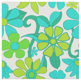 Tecido Padrão de Flores de Hippie Azul Verde dos anos 60