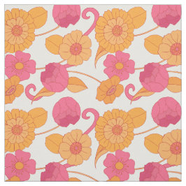 Tecido Padrão de Flores de Hippie Laranja Cor-de-Rosa 60s