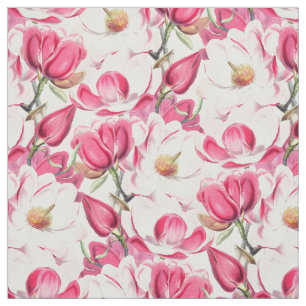 Tecido Padrão de Flores de Magolia Cor-de-Água Rosa