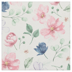 Tecido Padrão de Flores e Folhas de primavera