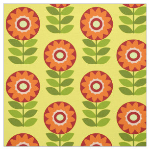 Tecido Padrão de Flores Retro Laranja, Verde e Amarelo