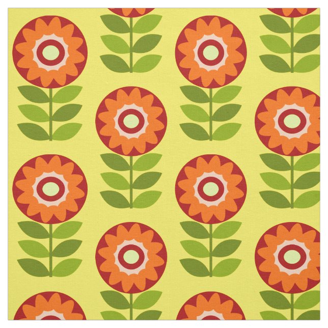 Tecido Padrão de Flores Retro Laranja, Verde e Amarelo (Modelo)
