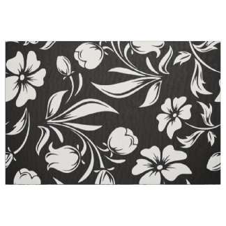 Tecido Padrão de Flores Retro Preto e Branco