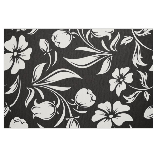 Tecido Padrão de Flores Retro Preto e Branco (Fat Quarter)