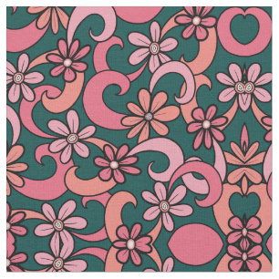 Tecido Padrão de Flores Verde Verde-Cor-de-Rosa Girly Gro