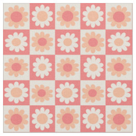Tecido Padrão de Flores Xadrez Peach Fuzz Retro