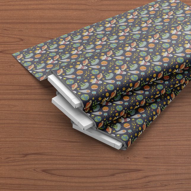 Tecido Padrão de Foguete Exterior de OvNI Cute (Criador carregado)