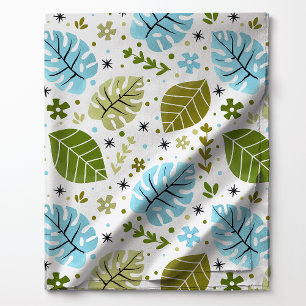 Tecido Padrão de Folha de Monstera Tropical Azul e Verde