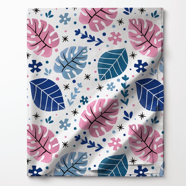 Tecido Padrão de Folha Monstera Tropical Rosa e Azul (Criador carregado)
