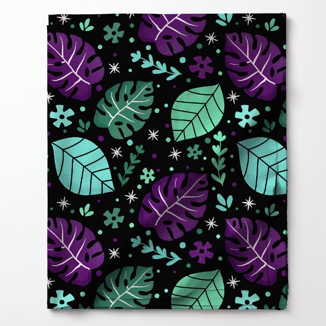 Tecido Padrão de Folha Tropical Monstera Roxo e Verde (Criador carregado)