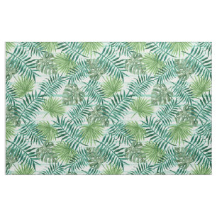 Tecido Padrão de Folha Verde Tropical Retrográfica