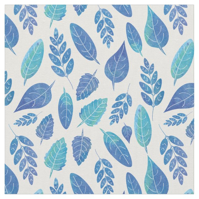 Tecido Padrão de Folhas de Aquarela Azul (Detalhe)