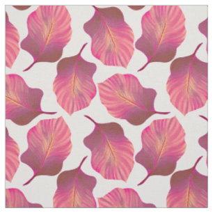 Tecido Padrão de Folhas Tropicais a Rosa