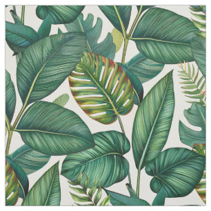 Tecido Padrão de Folhas Tropicais de Palmeira Verde e Tur