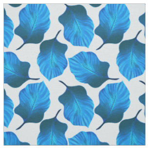 Tecido Padrão de folhas tropicais em azul