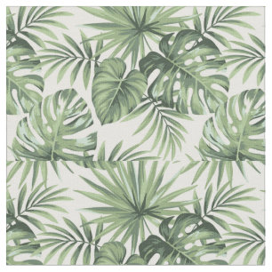 Tecido Padrão de Folhas Tropicais Verdes