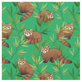 Tecido Padrão de Folhas Vermelhas e Bamboo