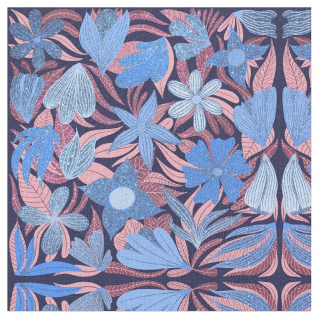 Tecido Padrão de folheto das folhas de cor rosa azul Past (Detalhe)