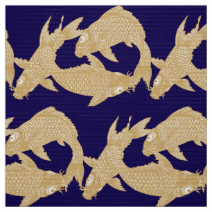 Tecido Padrão de Friso de Peixes Dourados Koi Japoneses