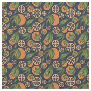 Tecido Padrão de Fruta Azul Laranja de Cor Laranja Aquosa