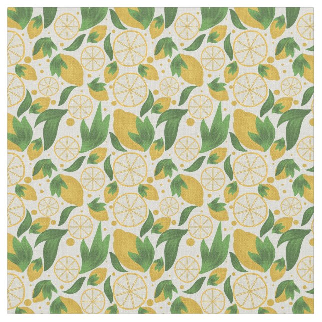 Tecido Padrão de Fruta de limão branco de aquarela (Detalhe)