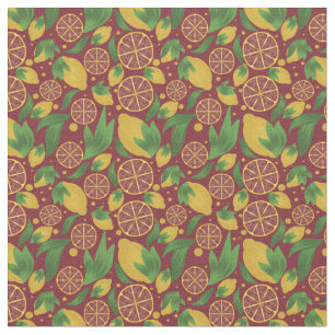 Tecido Padrão de Fruta de Limão Vermelho com Aquarela