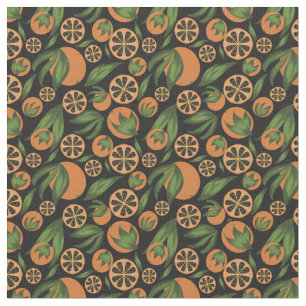 Tecido Padrão de Fruta Preto Laranja Laranja Aquoso