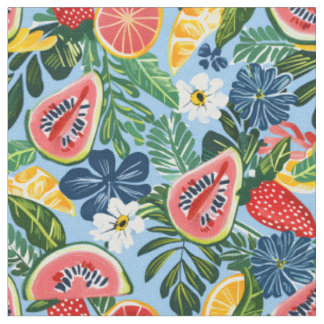 Tecido Padrão de Frutas Tropicais | Botânica de Verão Sem