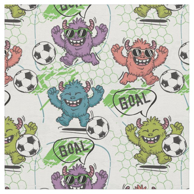 Tecido Padrão de Futebol de Monstros Engraçados para Cria (Detalhe)