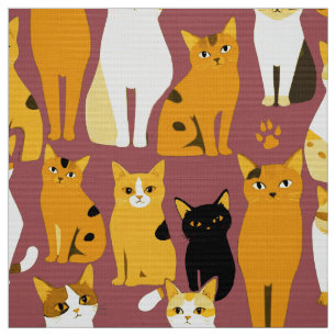 Tecido Padrão de Gengibre, Gatos Pretos e Brancos