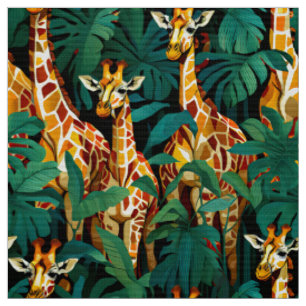 Tecido Padrão de Girafa em uma selva de folhas verdes