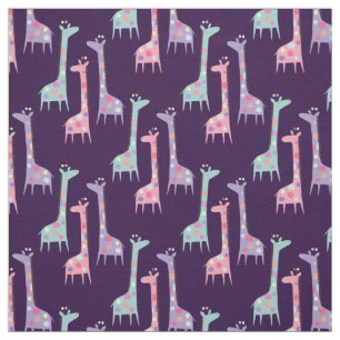 Tecido Padrão de Girafas em Roxo