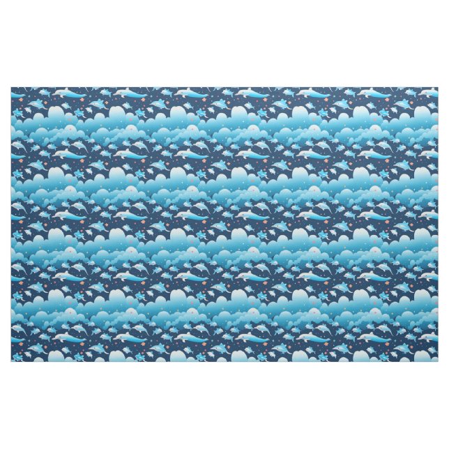 Tecido Padrão de Golfinho Azul Clássico Trending Moderno (Fat Quarter)