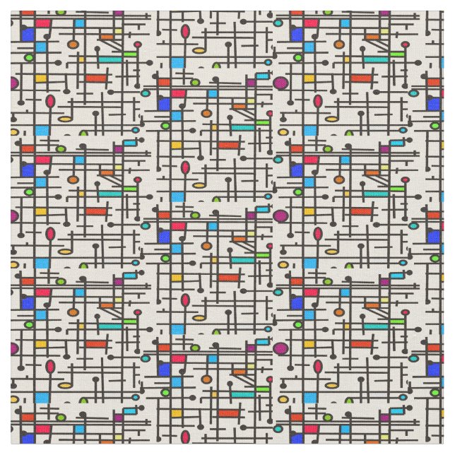 Tecido Padrão de Grade Moderna do Século de Médio (Detalhe)