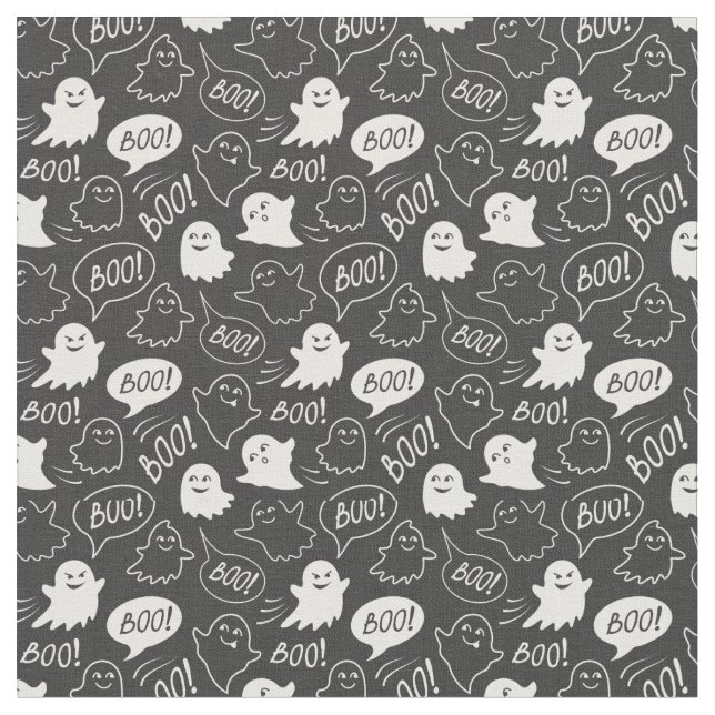 Tecido Padrão de Halloween de Portas Cutas B&W (Detalhe)
