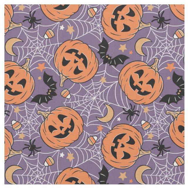 Tecido Padrão de Halloween do Jack-O-Lanterna Roxo (Detalhe)