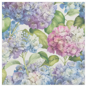 Tecido Padrão de Hydrangea Púrpura Floral Azul Elegante