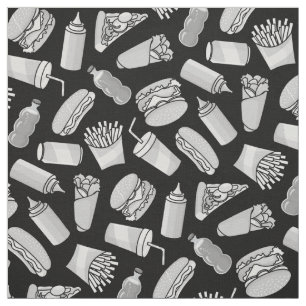 Tecido Padrão de Ícones de Comida Rápida Branco