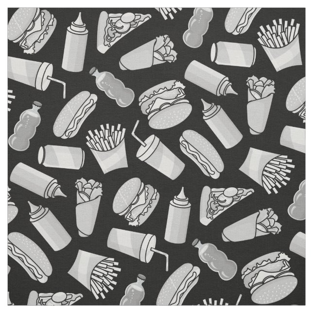 Tecido Padrão de Ícones de Comida Rápida Branco (Modelo)