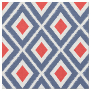 Tecido Padrão de Ikat Azul e Vermelho do Marinho Moderno