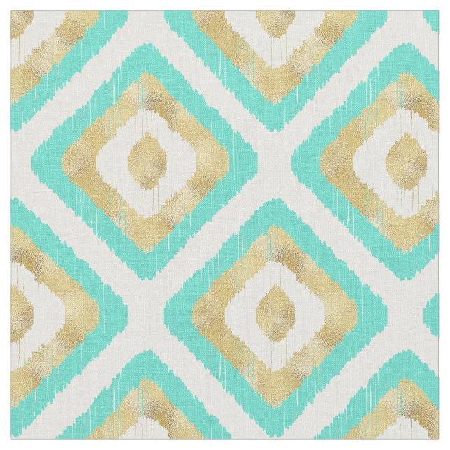 Tecido Padrão de Ikat Chic Dourado e Turquoise (Detalhe)