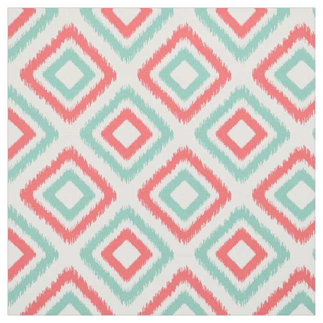 Tecido Padrão de Ikat Coral e Aqua Modern (Modelo)