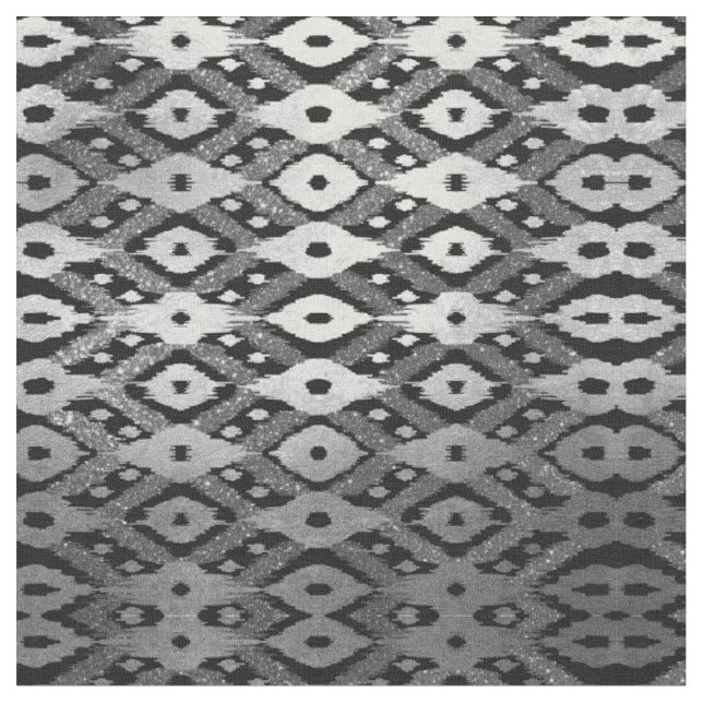 Tecido Padrão de Ikat Preto Glitter Silver Boêmiano Moder (Detalhe)