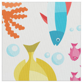 Tecido Padrão de Ilustração Colorida da Vida Marinha