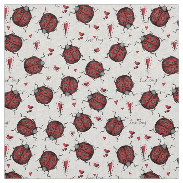 Tecido Padrão de Ilustração de Joaninha LoveBug em Linho  (Modelo)