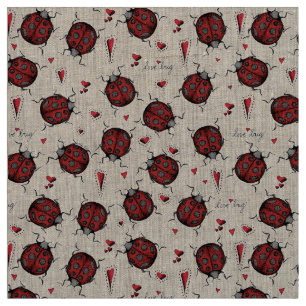 Tecido Padrão de Ilustração Linen LoveBug Ladybug