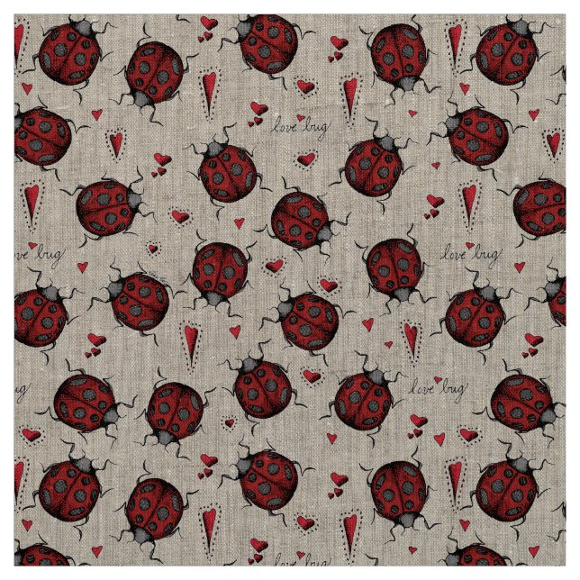 Tecido Padrão de Ilustração Linen LoveBug Ladybug (Modelo)