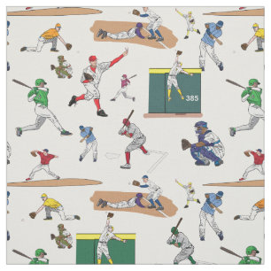 Tecido Padrão de Ilustrações de Jogadores de Basebol D