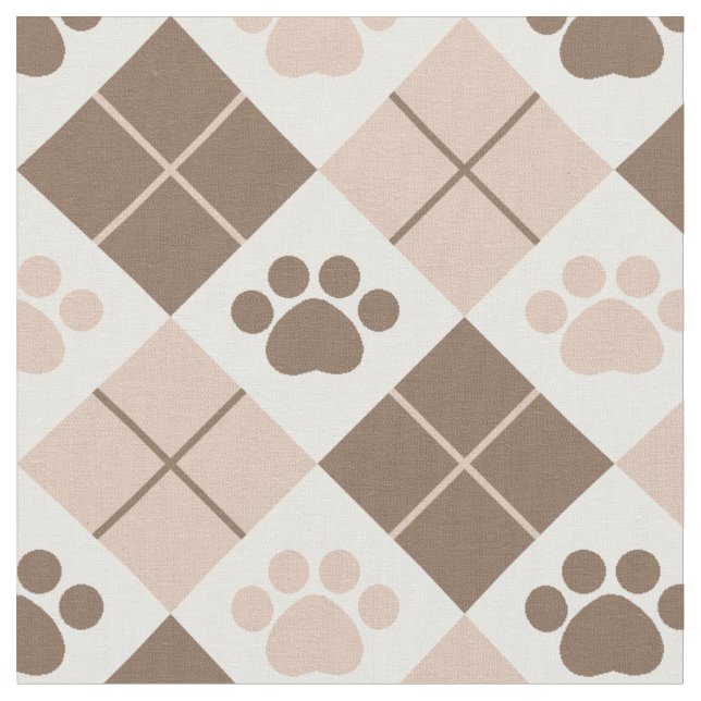 Tecido Padrão de Impressão de Paw Brown e Tan Argyle (Detalhe)