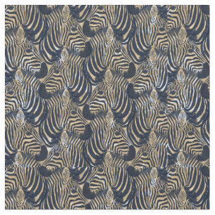 Tecido Padrão de Impressão de Zebras Azuis Dourado mode